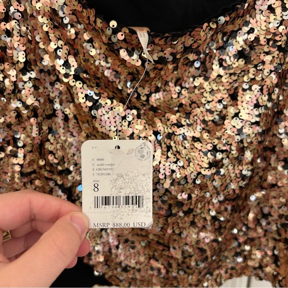 NWT Free People Annalise Black and Gold Sequin Mini Skirt Size 8 - Picture 10 of 12